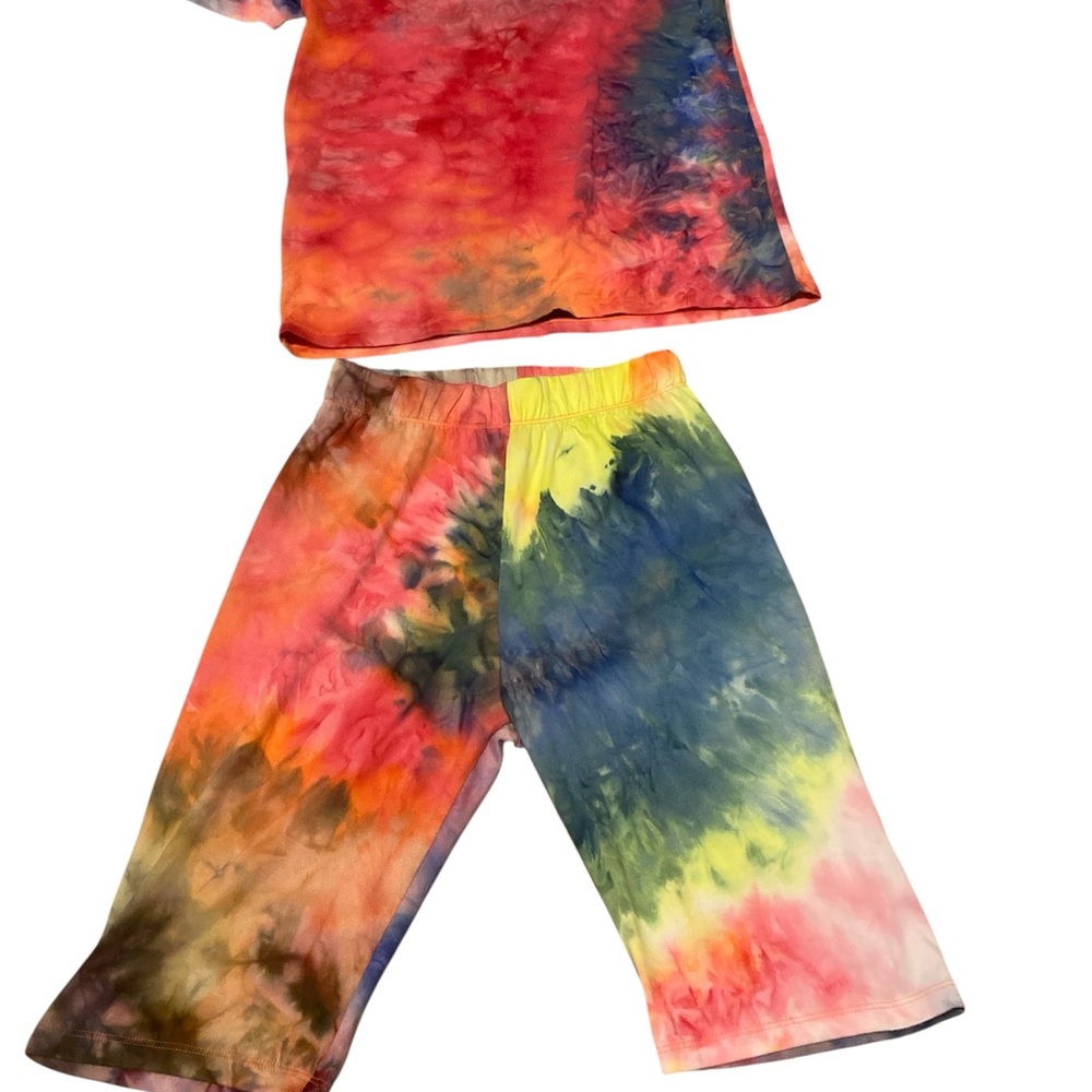 Women’s High Waist Red and Orange Tie-Dye Shorts Set